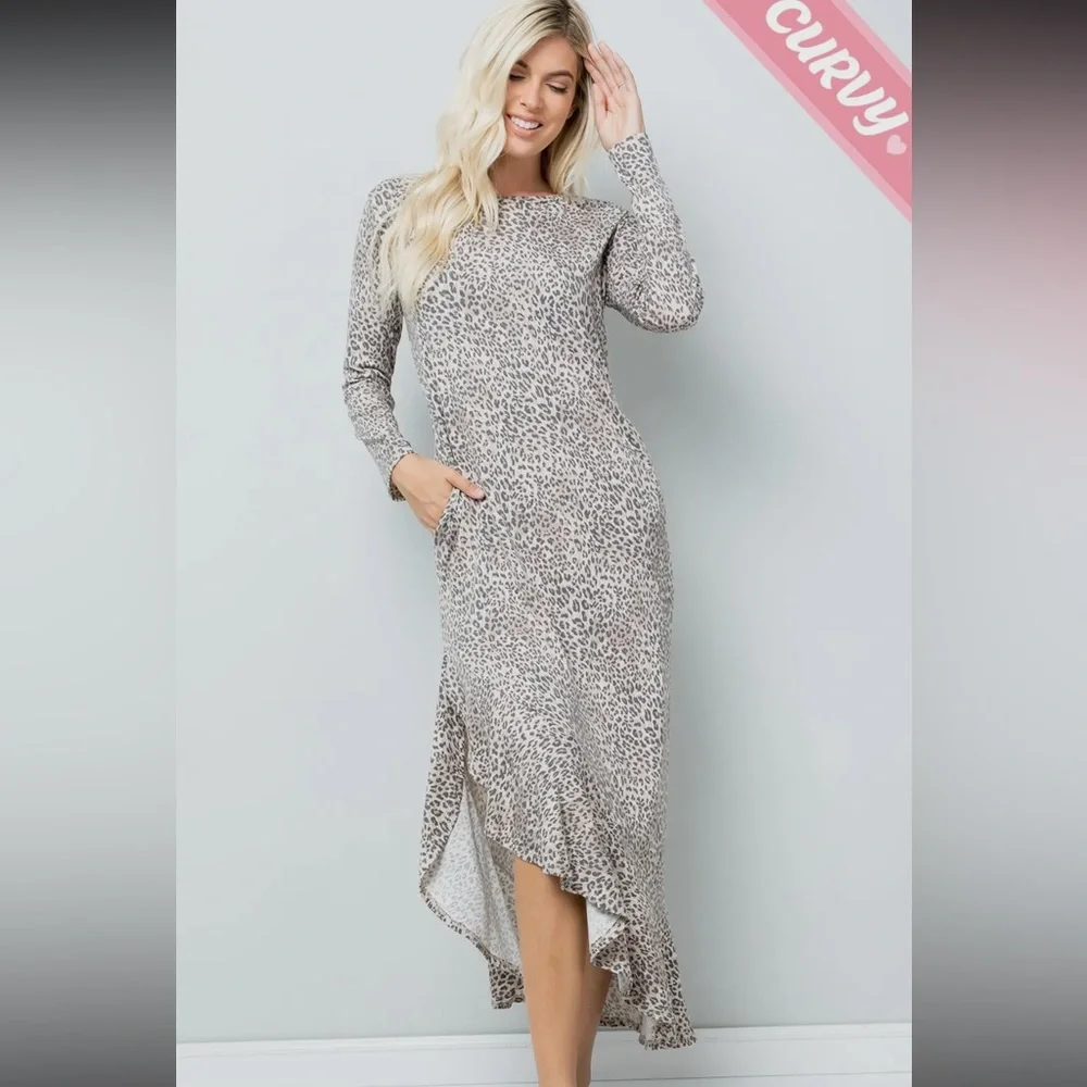 ❄️ NWT Leopard Print Long Sleeve Ruffle Dress Plus Size - Picture 1 of 4
